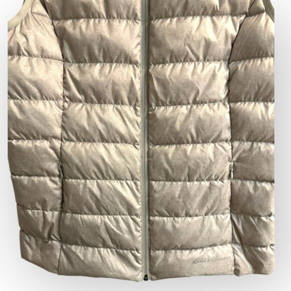 Eddie Bauer 650 fill Woman’s Light Grey Cirruslite Down Feather full zip Vest L - Picture 5 of 7